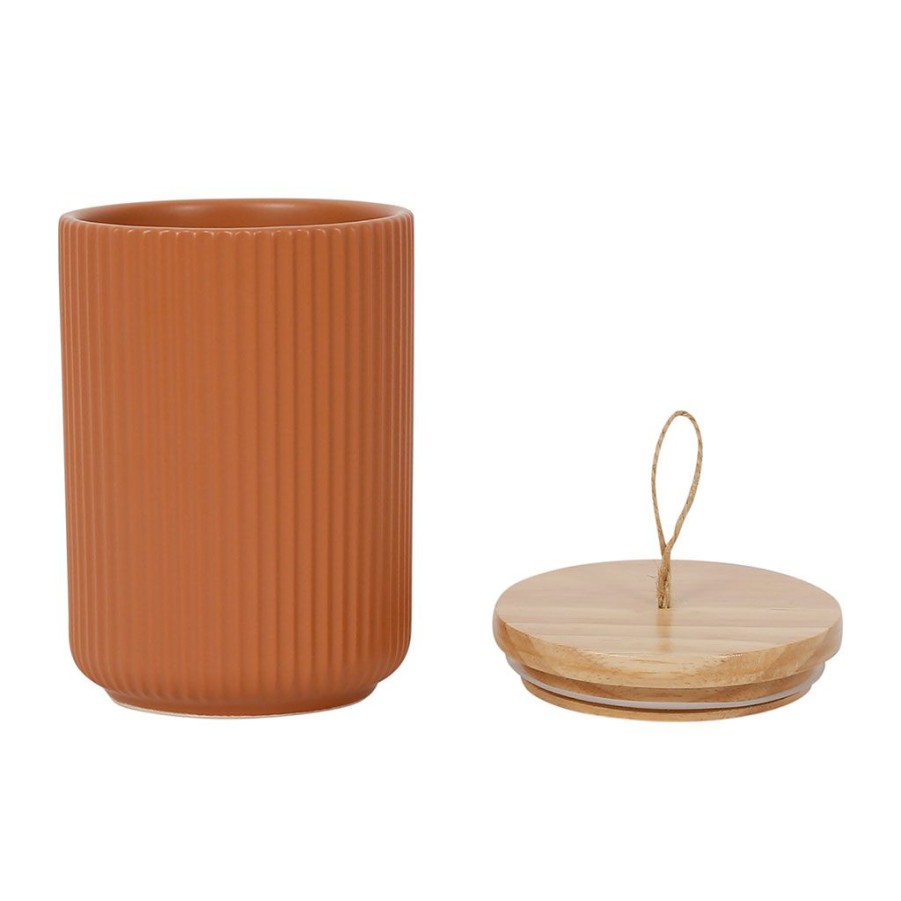 Arts De La Table Fabrique De Styles Pots Et Bocaux | Pots X2 Avec Couvercle En Bois Terracotta Et Emeraude En Gres - Sweet Leaves