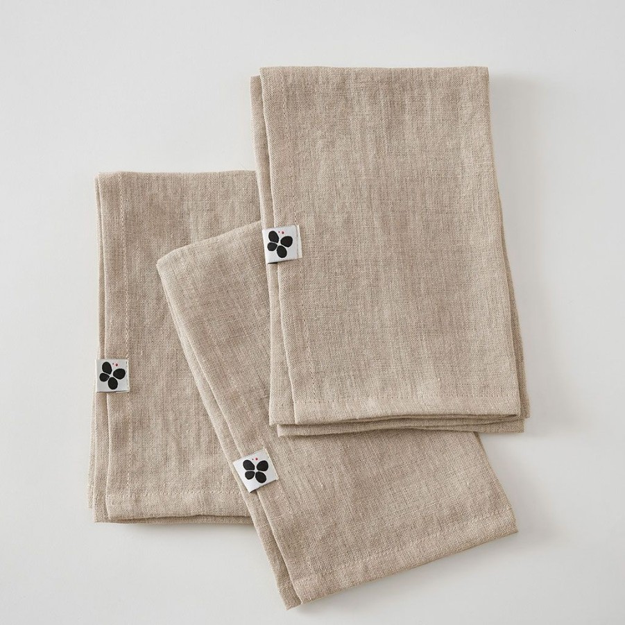 Textiles Fabrique De Styles Serviettes De Table | Lot De 3 Serviettes En Lin Lave Sable 40X40Cm - Soline