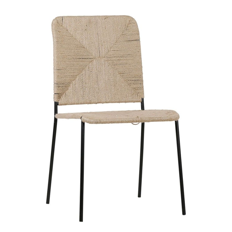 Meubles Fabrique De Styles Chaises | Chaise Macrame Jute Naturel Et Fer Noir - Madeira