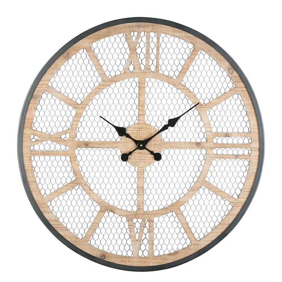 Deco Fabrique De Styles Horloges | Horloge Murale Naturel Et Fer Noir D72Cm - Atelier