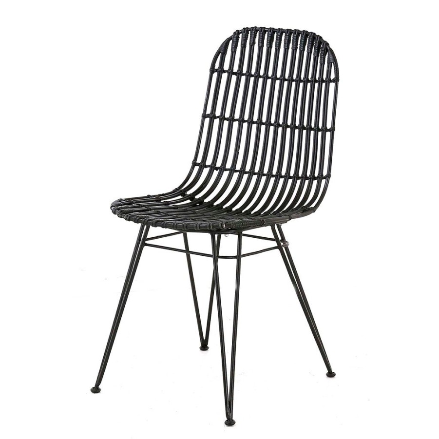 Meubles Fabrique De Styles Chaises | Chaise En Rotin Naturel Et Metal Noir - Kubu