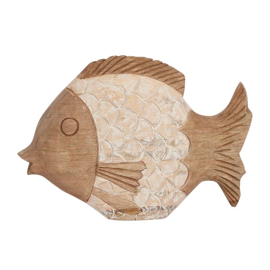 Deco Fabrique De Styles Petits Objets Deco | Poisson En Manguier Blanchi 33X6Xh23Cm - Cordel