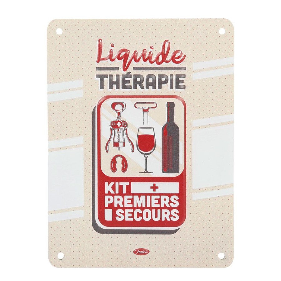 Deco Fabrique De Styles Deco A Suspendre Et Adhesive | Plaque En Fer Beige Et Rouge 15X20Cm - Liquide Therape