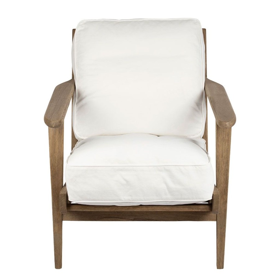 Meubles Fabrique De Styles Fauteuils | Fauteuil En Coton Blanc Et Chene - Laureli