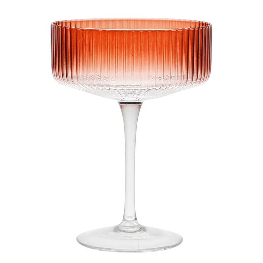 Arts De La Table Fabrique De Styles Verres A Alcool | Coupe Champagne Striee En Verre Terracotta - Funny