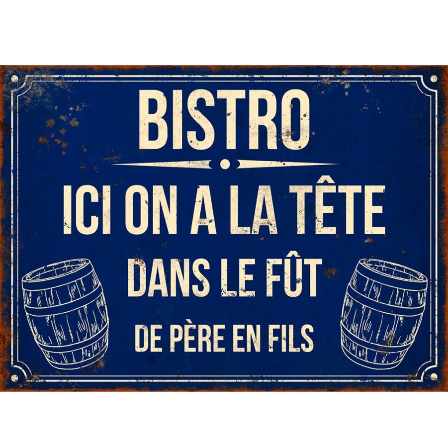 Deco Fabrique De Styles Deco A Suspendre Et Adhesive | Plaque "Bistro Ici On A La Tete" 21X15Cm