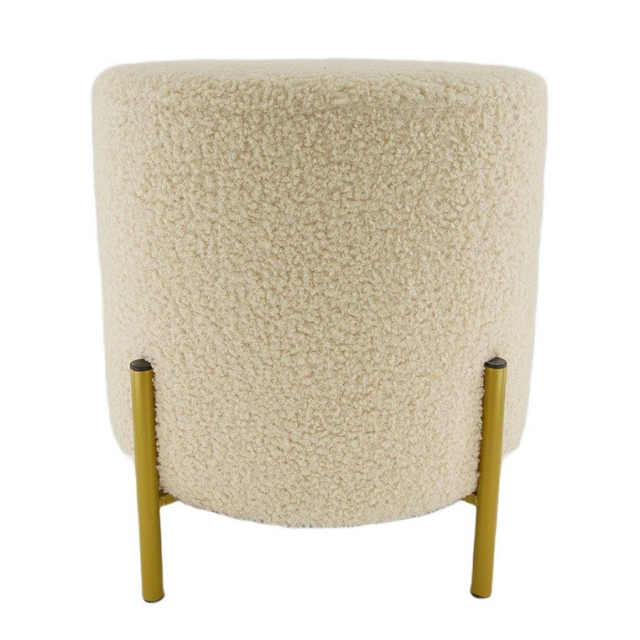 Meubles Fabrique De Styles Poufs Et Tabourets | Tabouret En Tissu Beige Pieds En Metal Dore