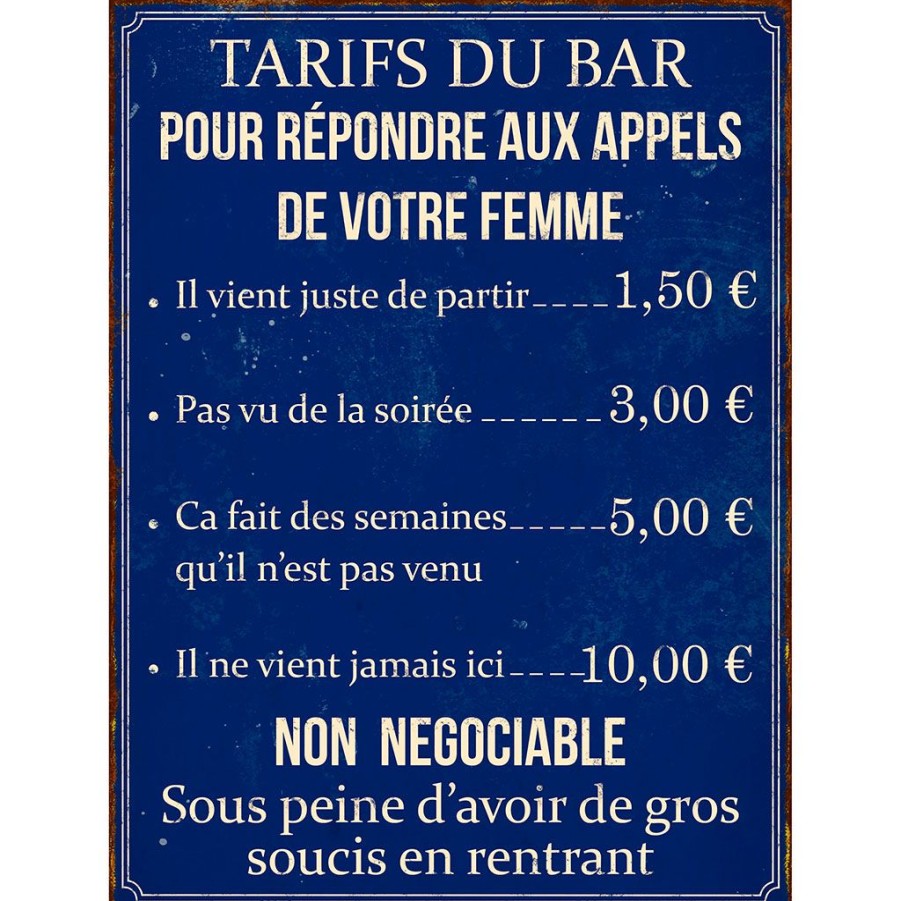 Deco Fabrique De Styles Deco A Suspendre Et Adhesive | Plaque Tarifs Du Bar Bleu