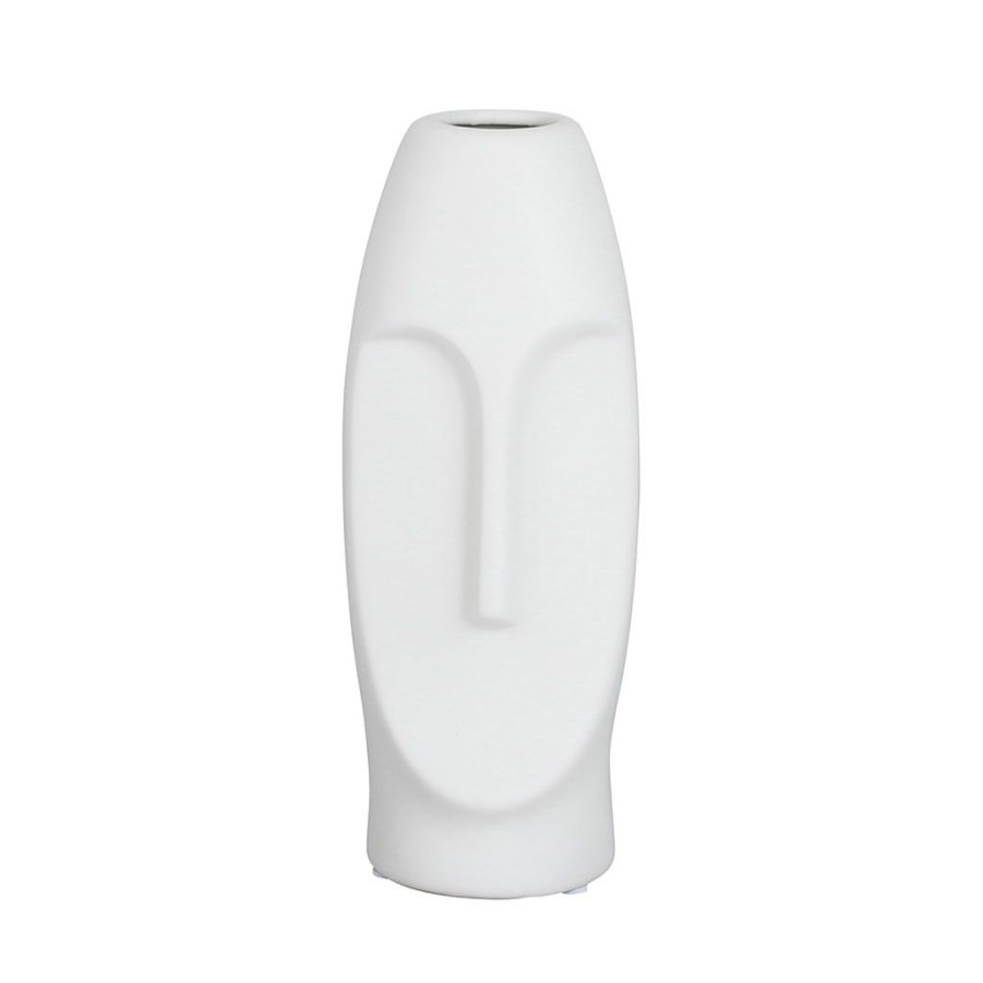 Deco Fabrique De Styles Vases Et Soliflores | Vase Face Blanc 10X9.5Xh24Cm Gres