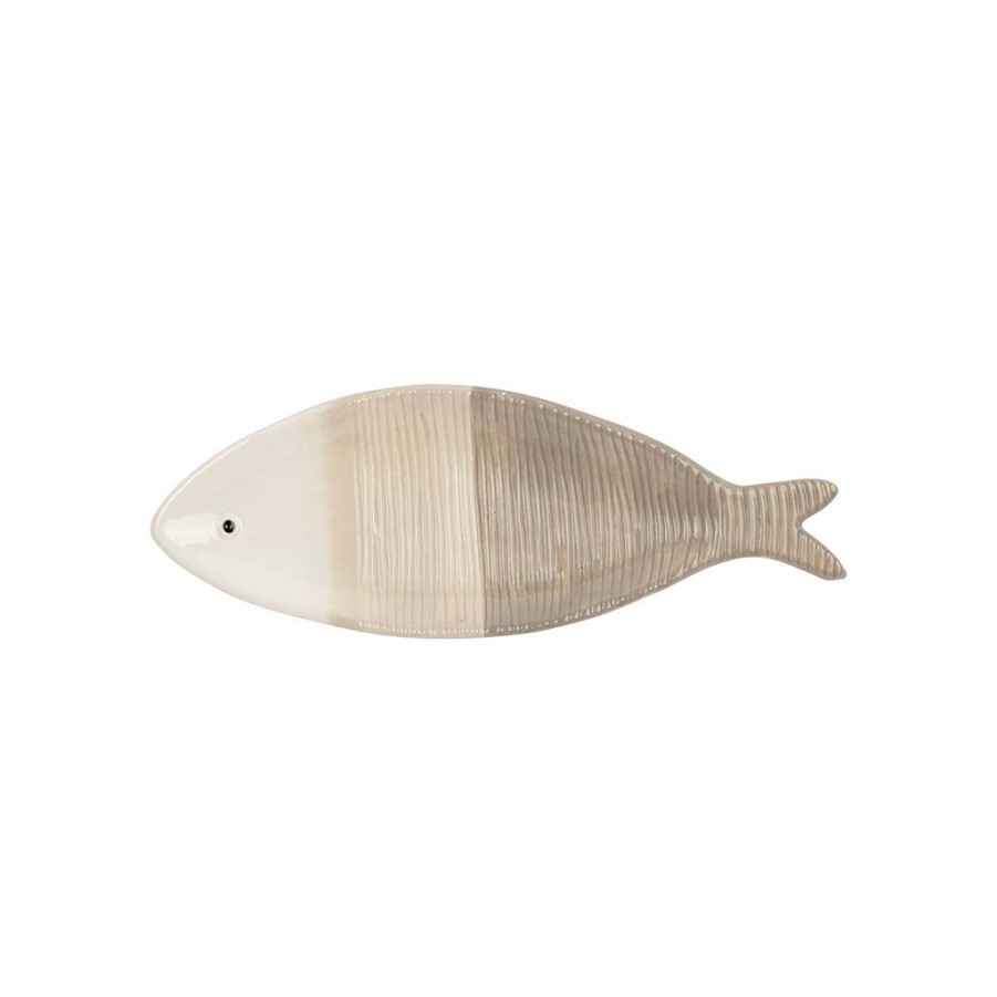 Arts De La Table Fabrique De Styles Plats Et Saladiers | Plat Poisson Long Beige Et Blanc 26X9Cm En Faience - Aquatic