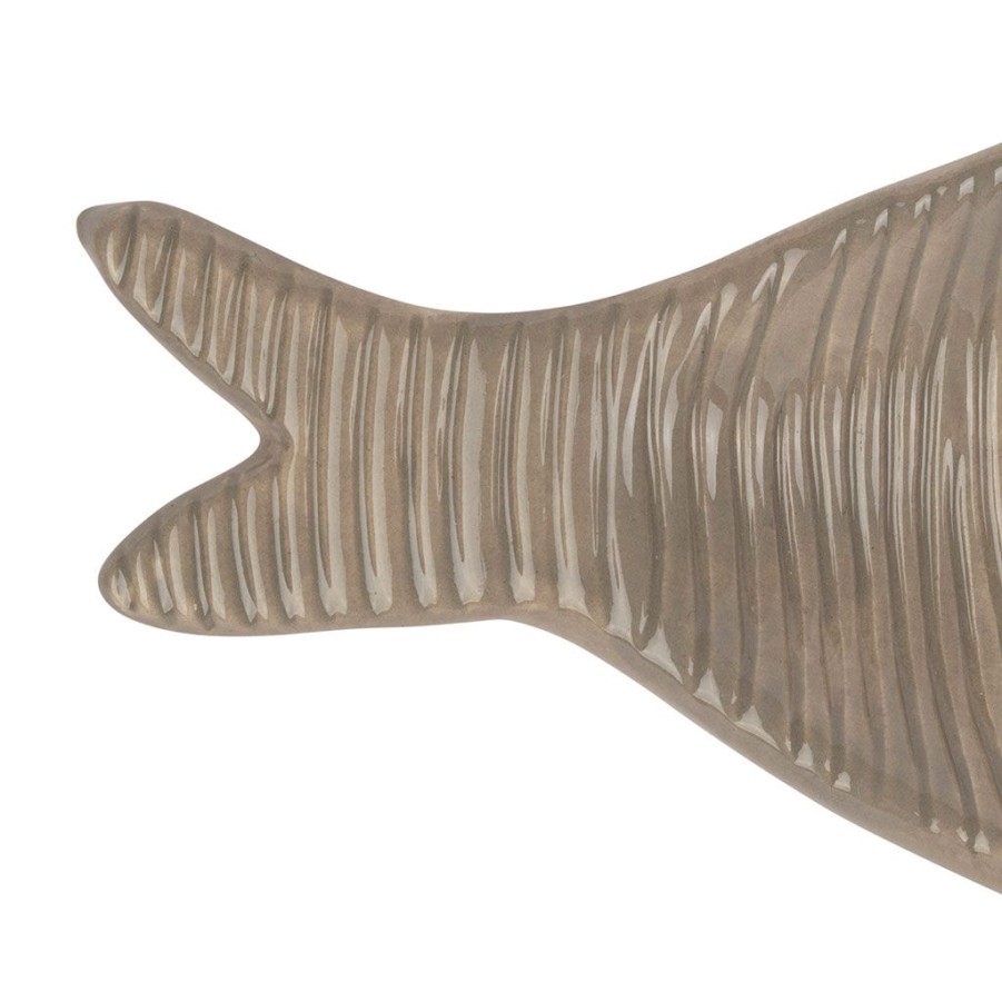 Arts De La Table Fabrique De Styles Plats Et Saladiers | Plat Poisson Long Beige Et Blanc 26X9Cm En Faience - Aquatic