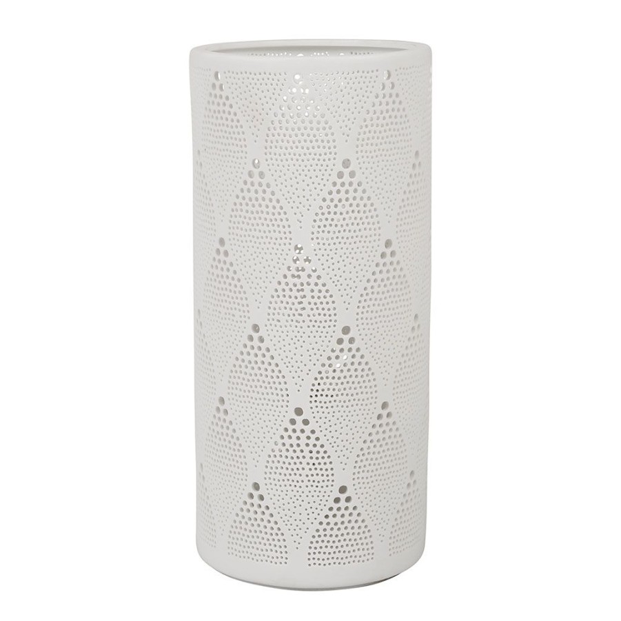 Luminaires Fabrique De Styles | Lampe Cylindre Crochet Blanc En Porcelaine