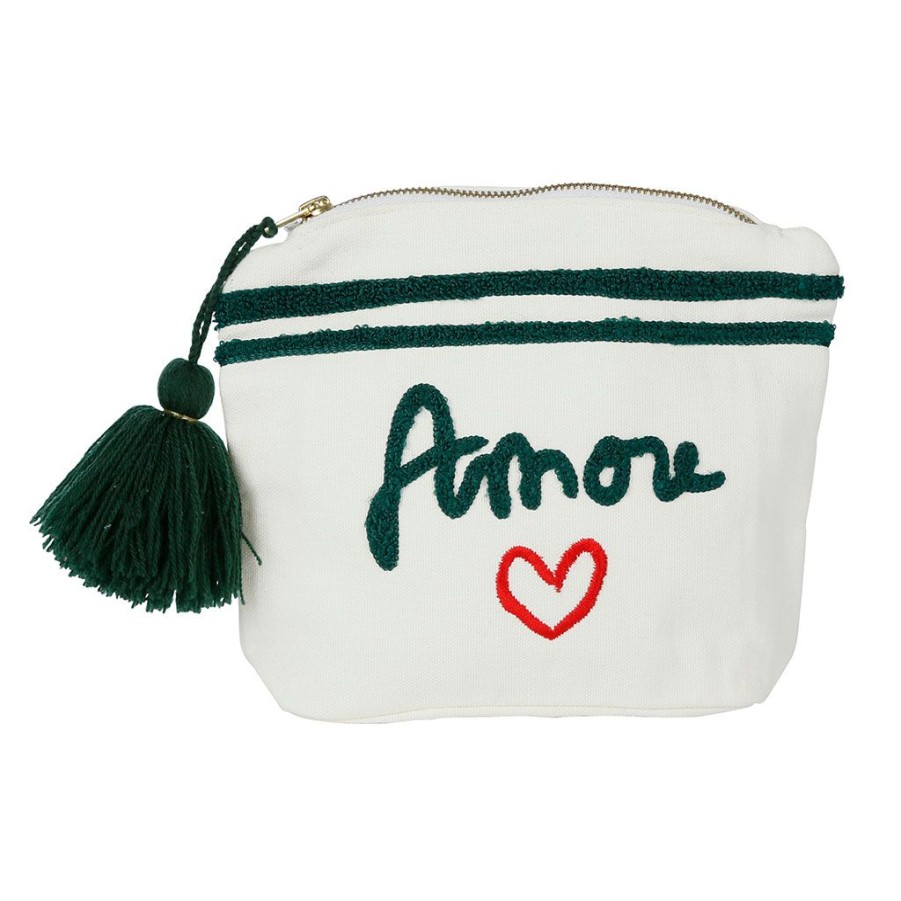 Accessoires Et Loisirs Fabrique De Styles Sacs Et Pochettes | Pochette Brodee Amore Blanc Casse 20X15Cm En Coton Et Polyester