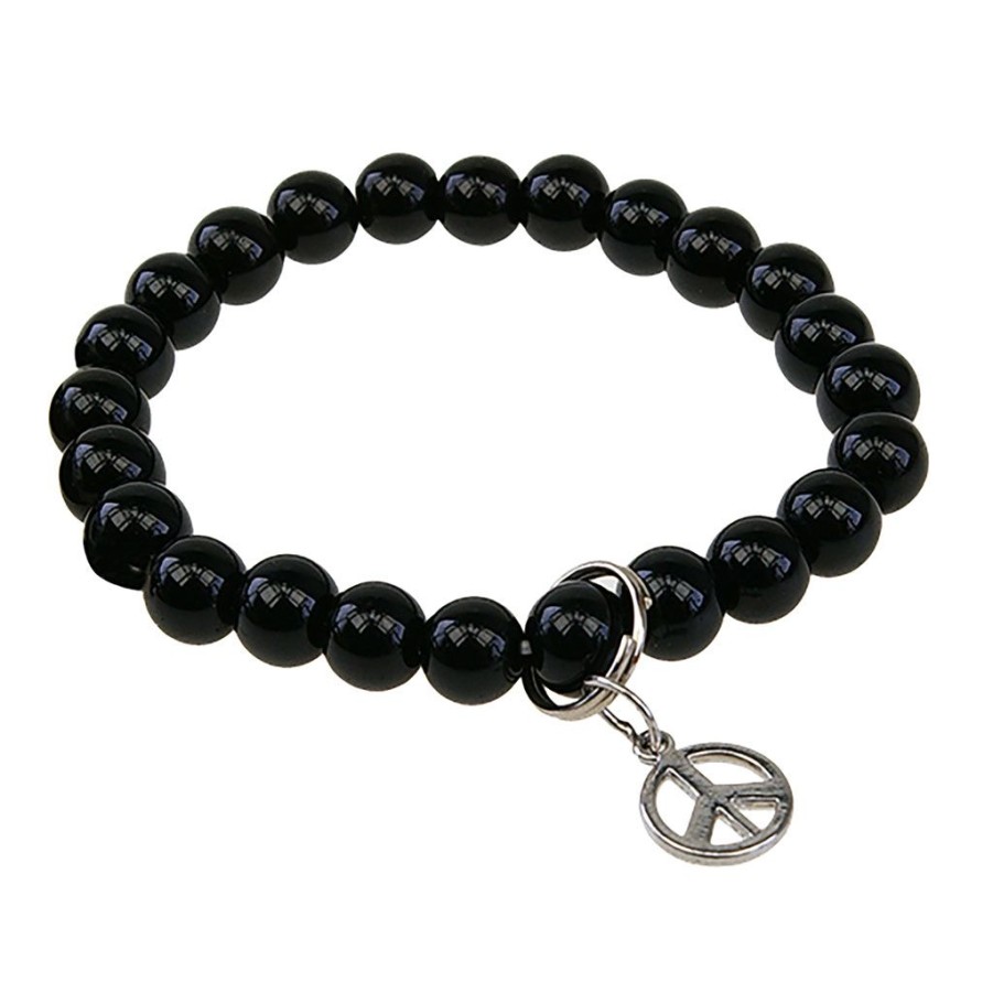 Accessoires Et Loisirs Fabrique De Styles Bijoux Fantaisie | Bracelet Onyx Perles Rondes 8Mm Et Signe Paix