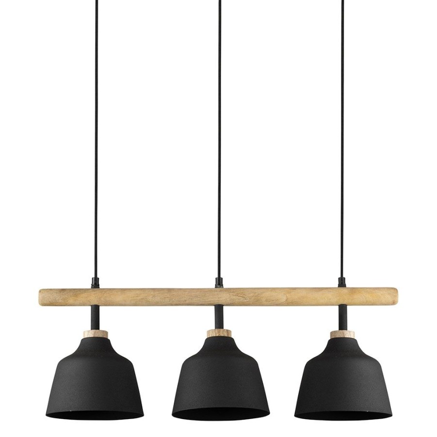 Luminaires Fabrique De Styles | Suspension 3 Feux En Fer Et Manguier L121Cm Noir Mat - Ferese