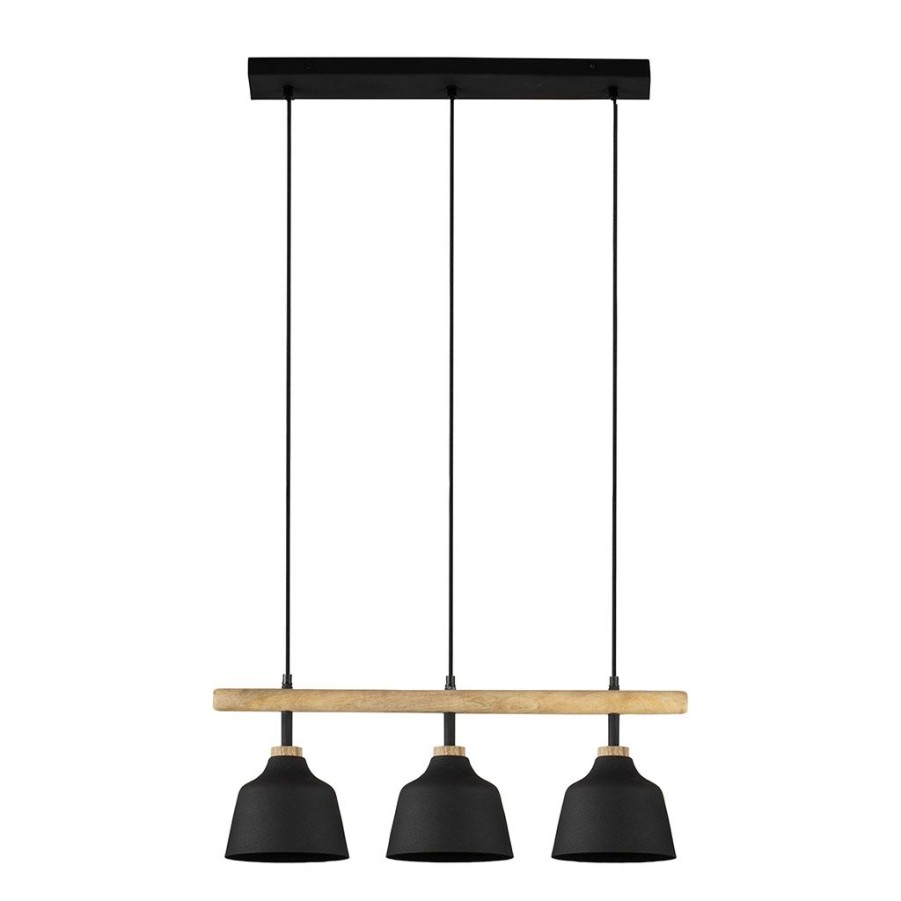 Luminaires Fabrique De Styles | Suspension 3 Feux En Fer Et Manguier L121Cm Noir Mat - Ferese