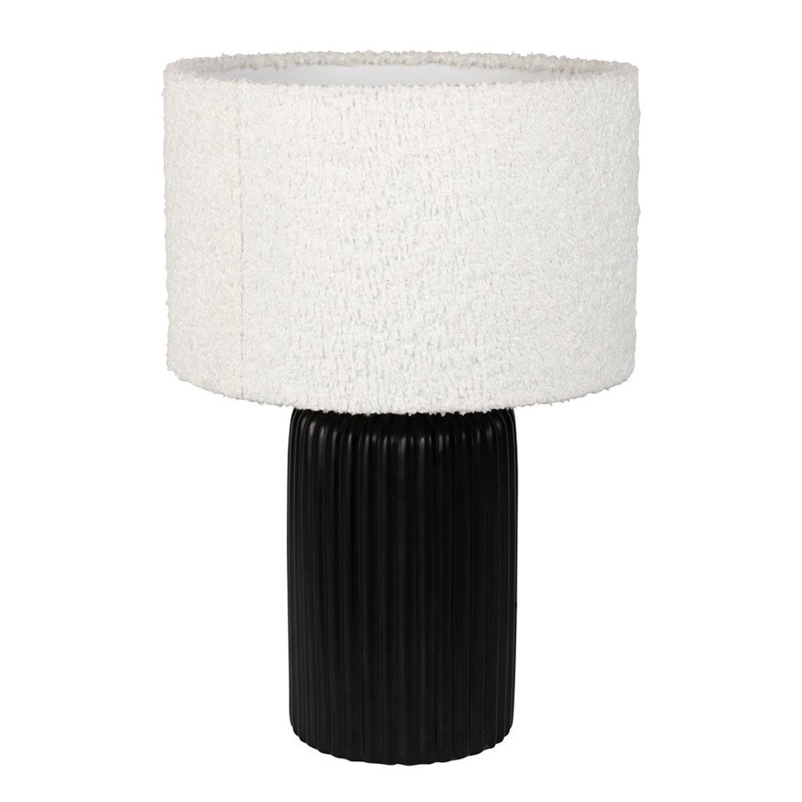 Luminaires Fabrique De Styles | Lampe En Ceramique Noir Et Coton Ecru H41Cm - Organic