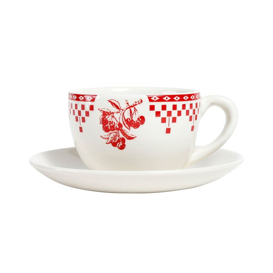 Arts De La Table Fabrique De Styles Tasses Et Mugs | Tasse A The Et Sous-Tasse En Faience Damier Rouge - Campagne