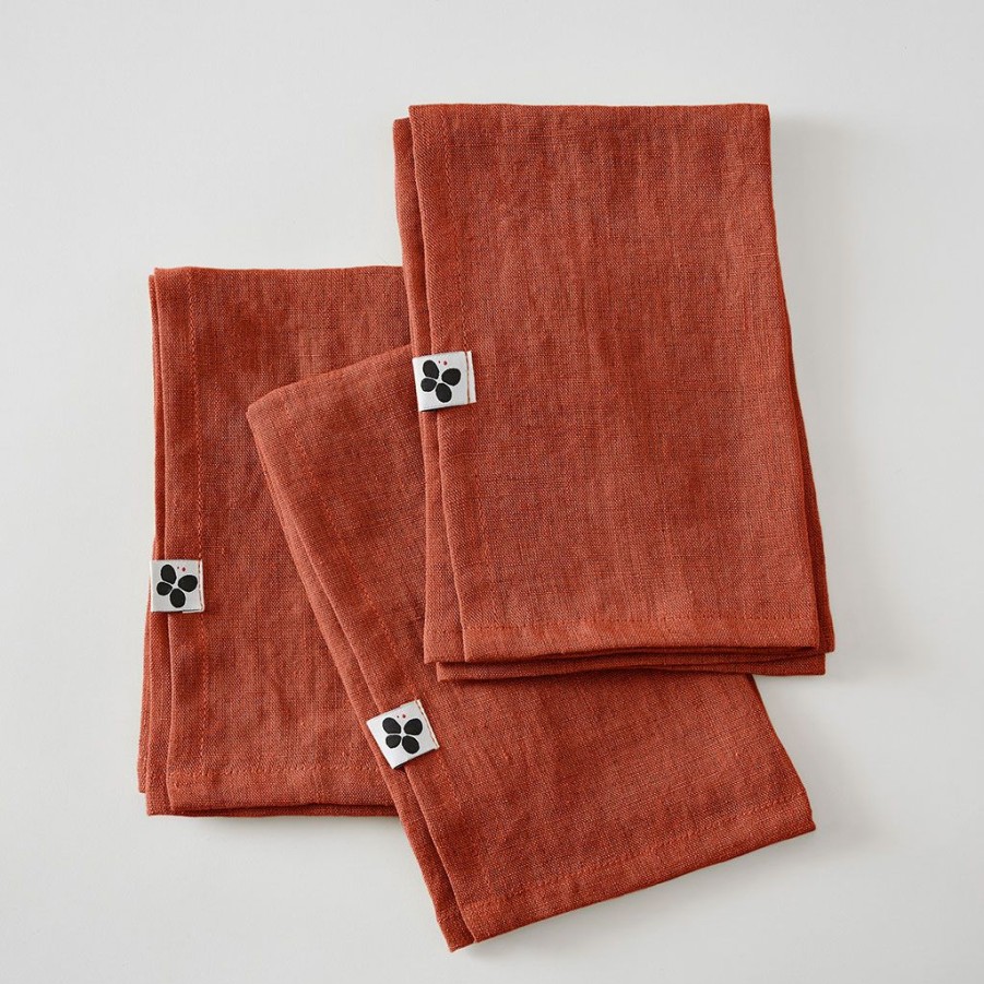 Textiles Fabrique De Styles Serviettes De Table | Lot De 3 Serviettes En Lin Lave Paprika 40X40Cm - Soline