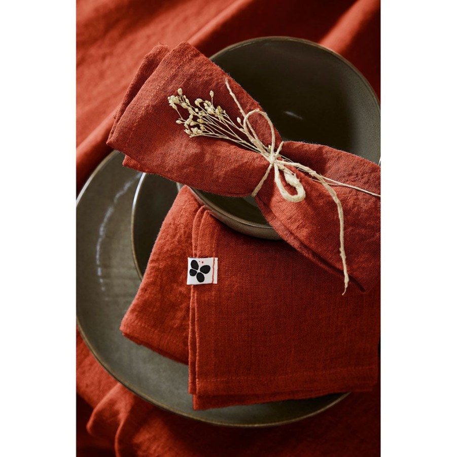 Textiles Fabrique De Styles Serviettes De Table | Lot De 3 Serviettes En Lin Lave Paprika 40X40Cm - Soline