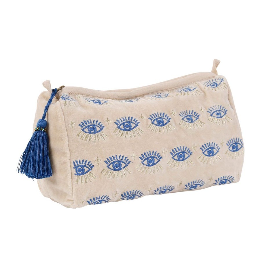 Accessoires Et Loisirs Fabrique De Styles Sacs Et Pochettes | Pochette Toilette Visionnary Creme, Oeil Indigo 25X12X14Cm En Velours Coton Interieur Polyester Impermeable