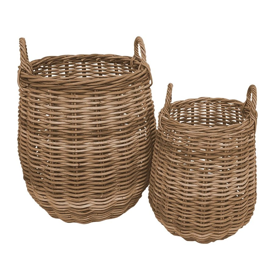 Deco Fabrique De Styles Paniers Et Corbeilles | Lot De 2 Panier Oblong En Rotin Grise - Java