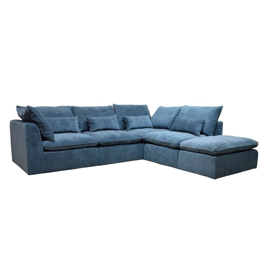 Meubles Fabrique De Styles Canapes Modulables | Canape Modulable 4 Places Bleu Grise Avec Pouf - Auguste