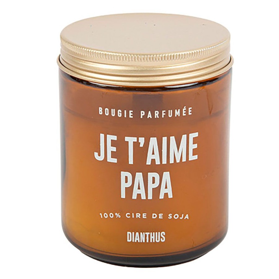 Bougies Et Senteurs Fabrique De Styles Bougies Non Parfumees | Bougie Cire De Soja "Je T'Aime Papa " Parfum Dianthus Verre Ambre D7.3Xh9Cm