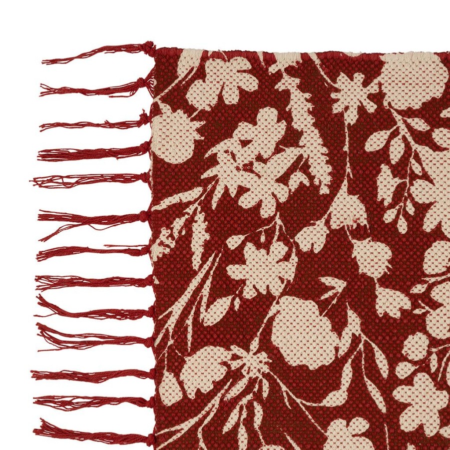 Deco Fabrique De Styles | Tapis Floral En Coton Rouge 120X80Cm