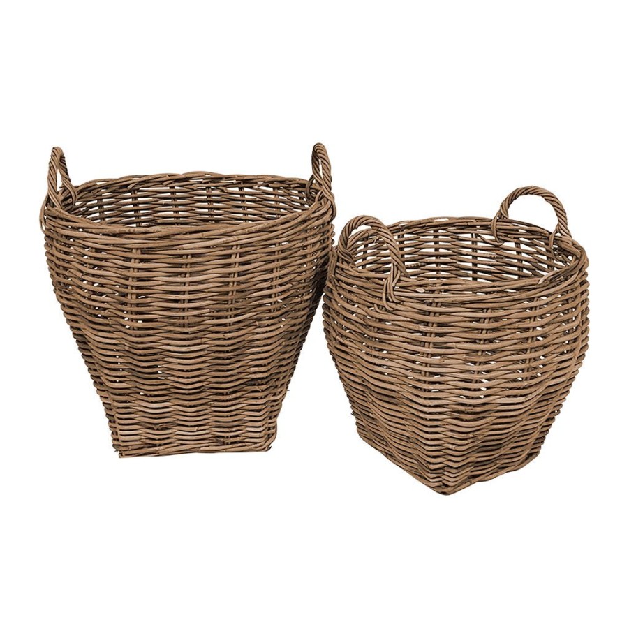 Deco Fabrique De Styles Paniers Et Corbeilles | Lot De 2 Panier En Rotin Grise - Java