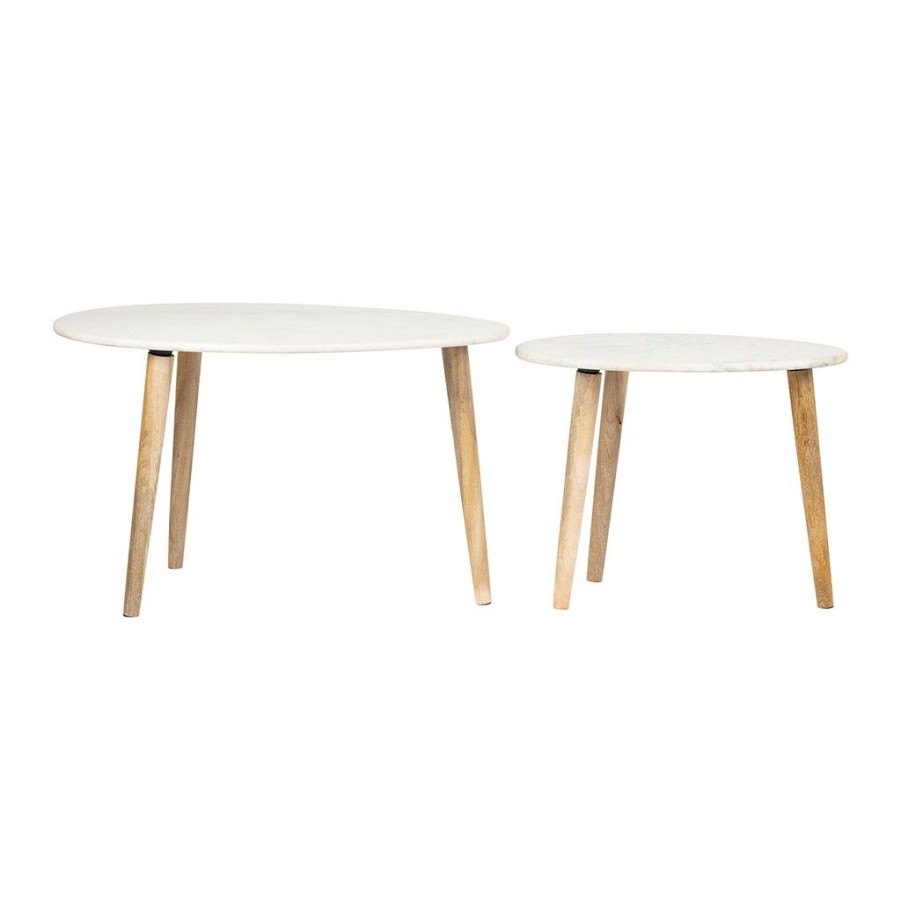 Meubles Fabrique De Styles Table Basses | Lot De 2 Tables Basse En Marbre Et Manguier Blanc 76X50Xh45Cm - Organic