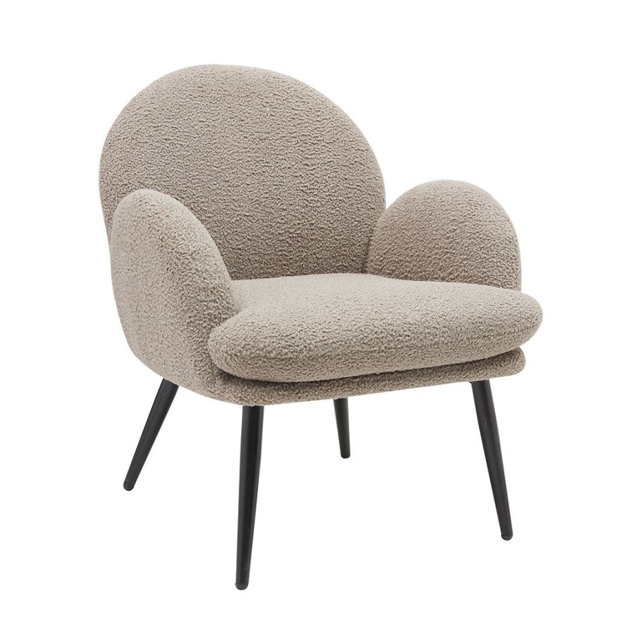 Meubles Fabrique De Styles Fauteuils | Fauteuil Tissu Effet Laine Bouclette Gris Fonce - Oria