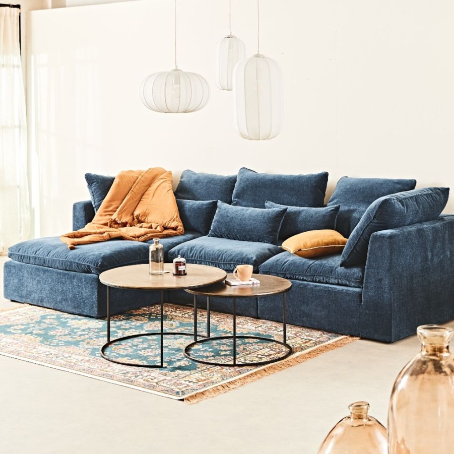 Meubles Fabrique De Styles Canapes Modulables | Canape Modulable 3 Places Bleu Grise Avec Pouf - Auguste