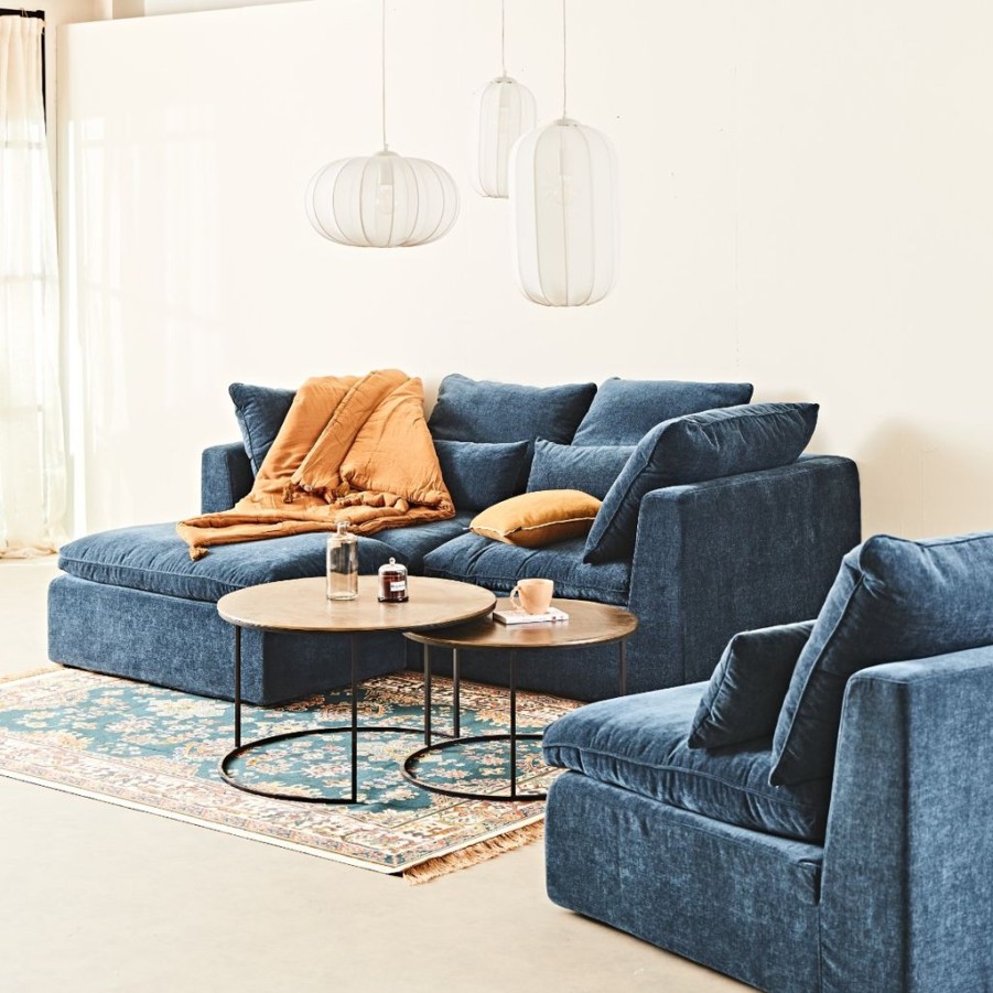 Meubles Fabrique De Styles Canapes Modulables | Canape Modulable 3 Places Bleu Grise Avec Pouf - Auguste