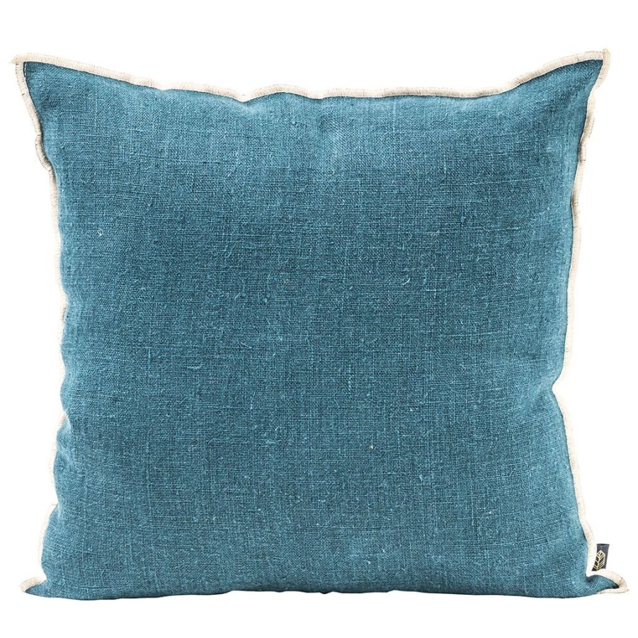 Textiles Fabrique De Styles | Coussin Chennai Bleu De Prusse 45X45Cm En Lin Lave