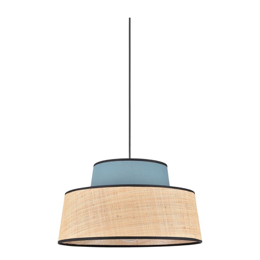 Luminaires Fabrique De Styles | Suspension En Coton Et Raphia D38Cm Petrole - Mallorca