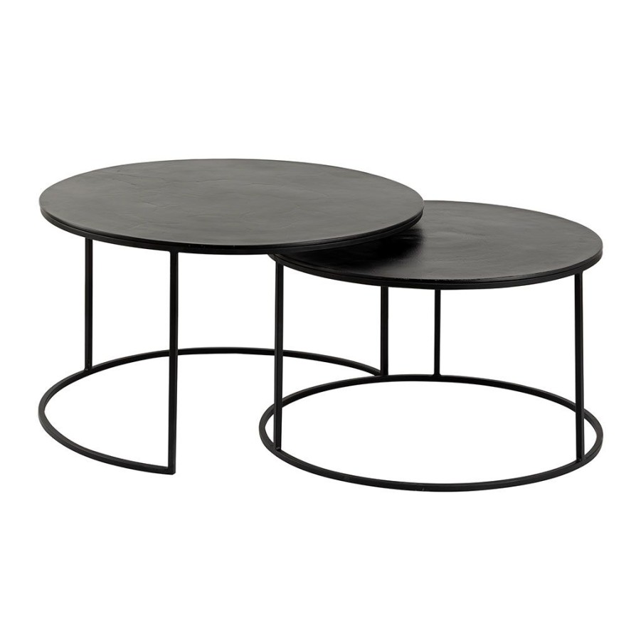 Meubles Fabrique De Styles Table Basses | Lot De 2 Table Gigogne En Aluminium Et Fer Noir - Felia