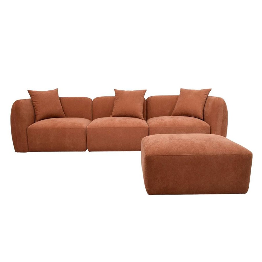 Meubles Fabrique De Styles Canapes Modulables | Canape Modulable 3 Places Terracotta Avec Pouf - Andrea