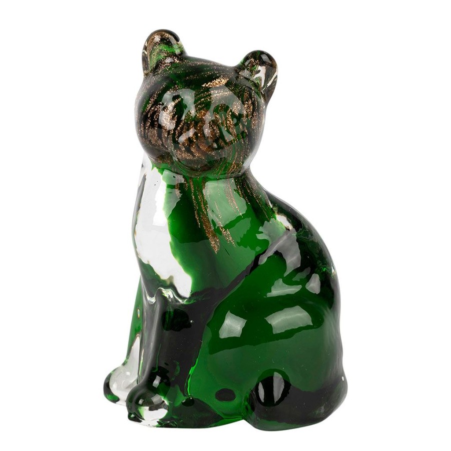 Deco Fabrique De Styles Petits Objets Deco | Deco Chat En Verre Vert Et Dore - Felin