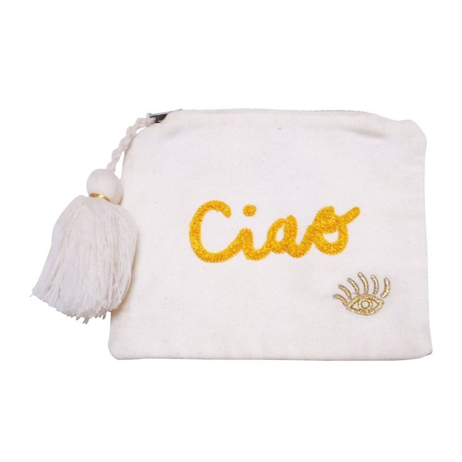 Accessoires Et Loisirs Fabrique De Styles Sacs Et Pochettes | Pochette " Ciao " Brodee Amore Blanc Casse 18.5X14Cm