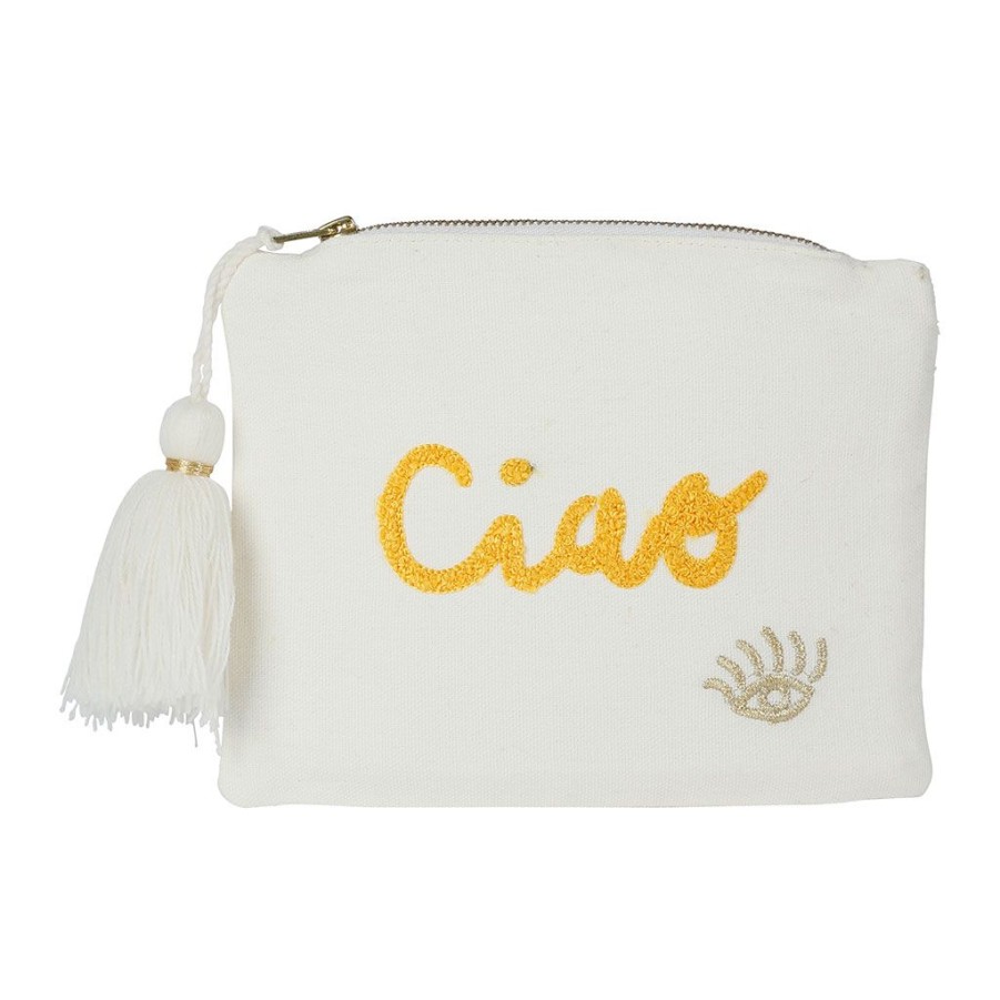 Accessoires Et Loisirs Fabrique De Styles Sacs Et Pochettes | Pochette " Ciao " Brodee Amore Blanc Casse 18.5X14Cm