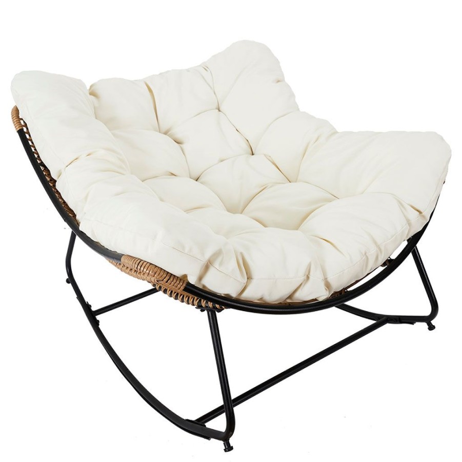 Jardin Fabrique De Styles Chaises&Fauteuils | Fauteuil De Jardin A Bascule Coussin Beige -Tamia