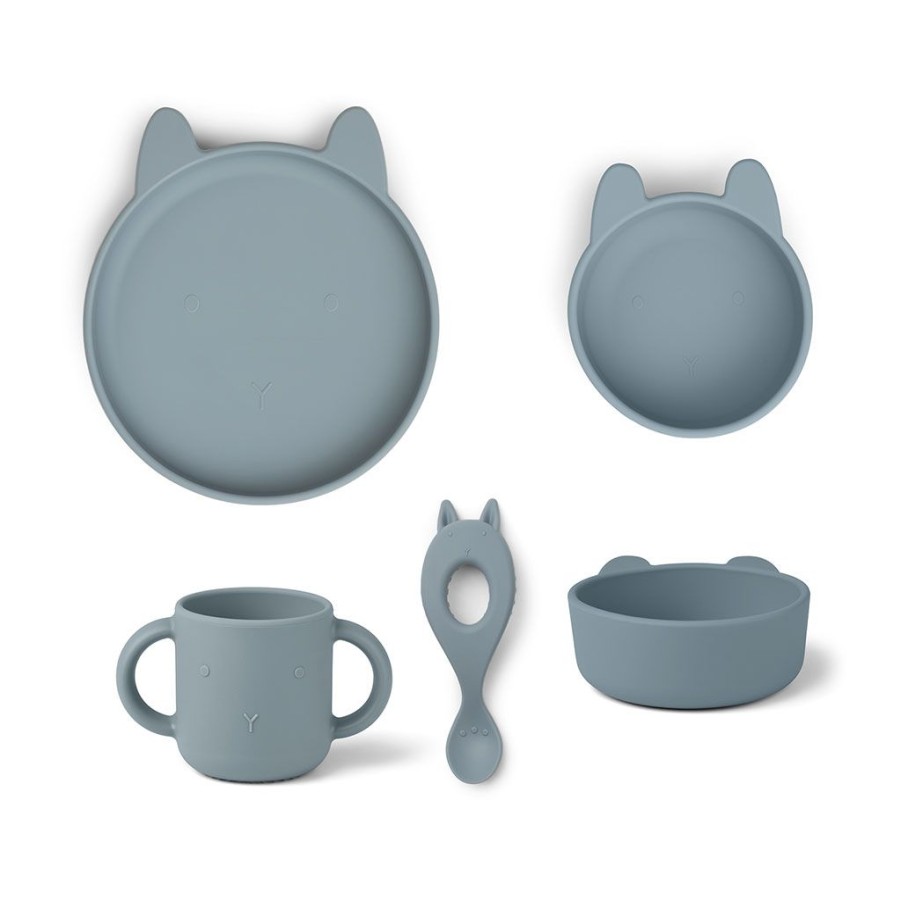 Coin Des Petits Fabrique De Styles | Set Vaiselle Enfant En Silicone Vivi Lapin Bleu De Mer