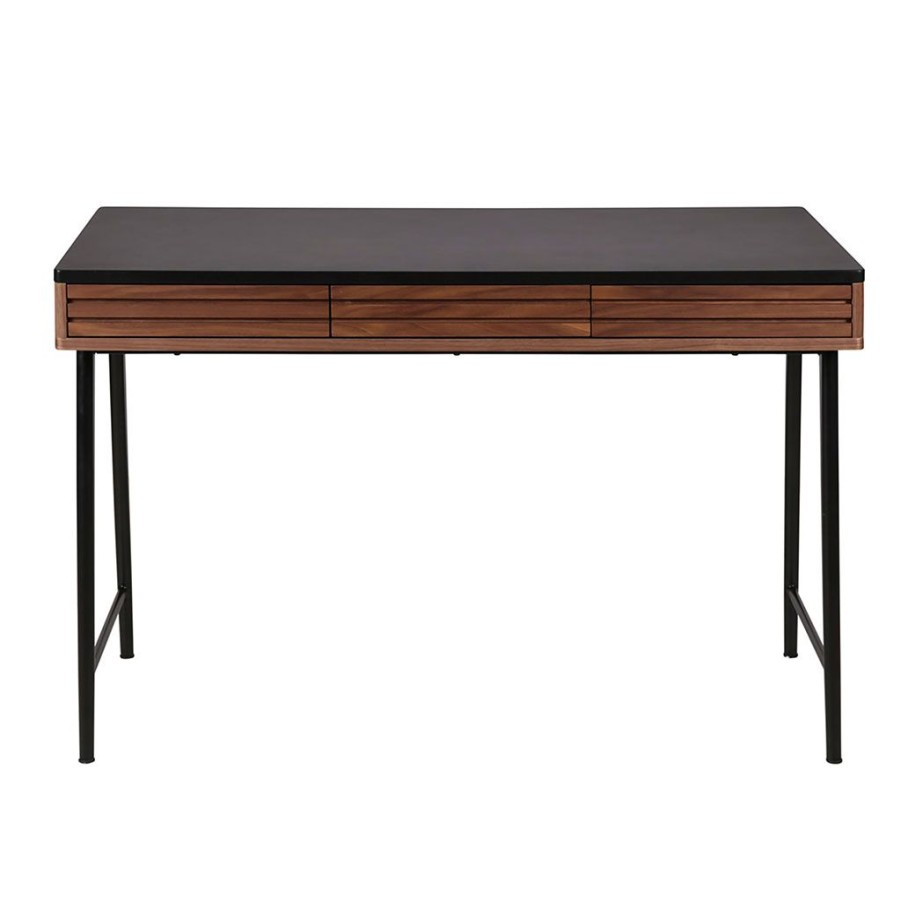 Meubles Fabrique De Styles Bureaux | Bureau En Noyer Et Metal Noir - Nuna