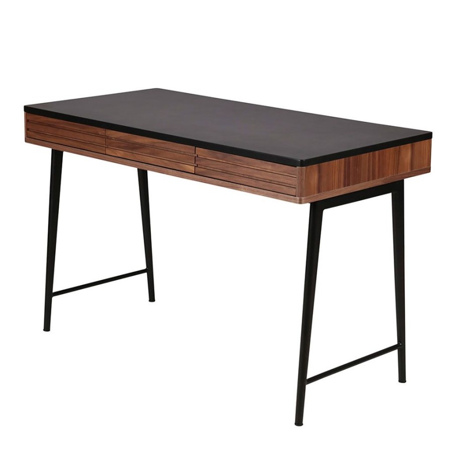 Meubles Fabrique De Styles Bureaux | Bureau En Noyer Et Metal Noir - Nuna