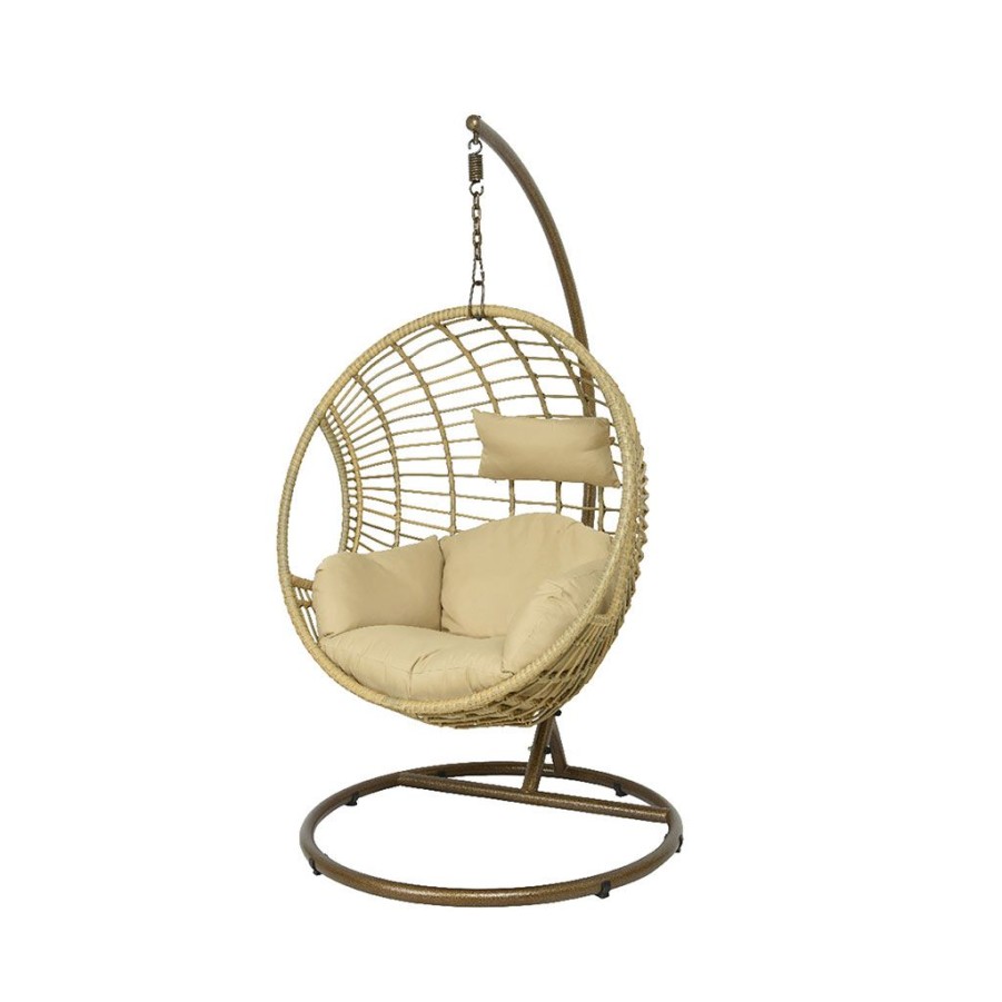 Jardin Fabrique De Styles Chaises&Fauteuils | Fauteuil De Jardin Oeuf Suspendu En Resine Tressee Beige - London