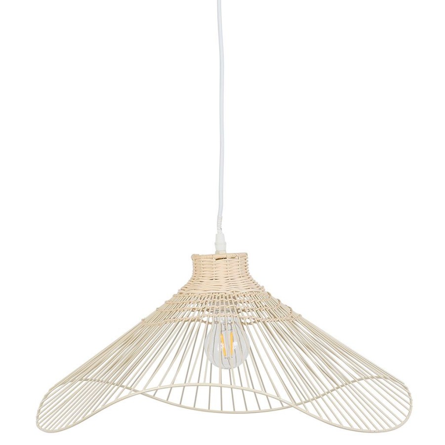 Luminaires Fabrique De Styles | Suspension En Rotin Et Fer D50Cm Creme - Ferline