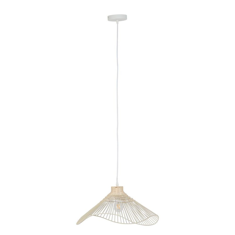 Luminaires Fabrique De Styles | Suspension En Rotin Et Fer D50Cm Creme - Ferline