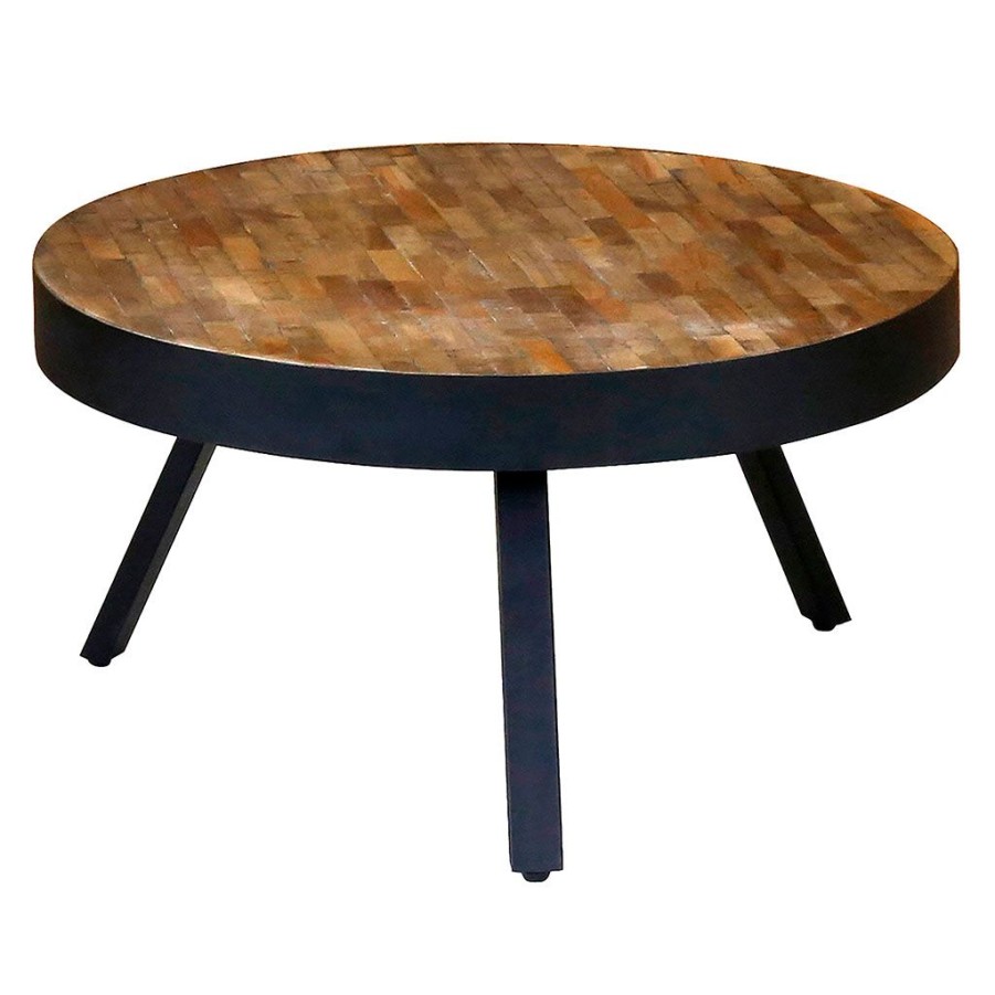 Meubles Fabrique De Styles Table Basses | Table Basse Ronde En Teck Recycle Et Metal D76Cm - Wally