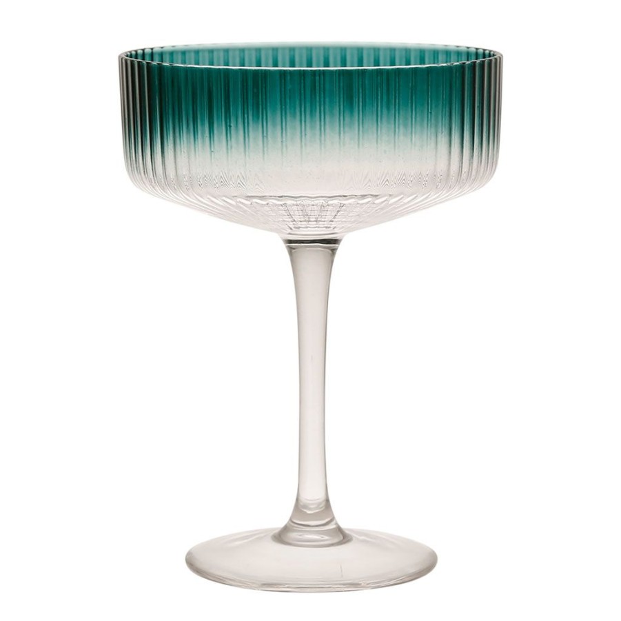 Arts De La Table Fabrique De Styles Coupes Et Flutes | Coupe Champagne Striee En Verre Emeraude - Funny